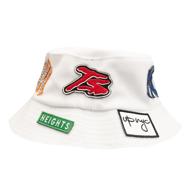 UP NYC x Stiky White Bucket Hat with Patches
