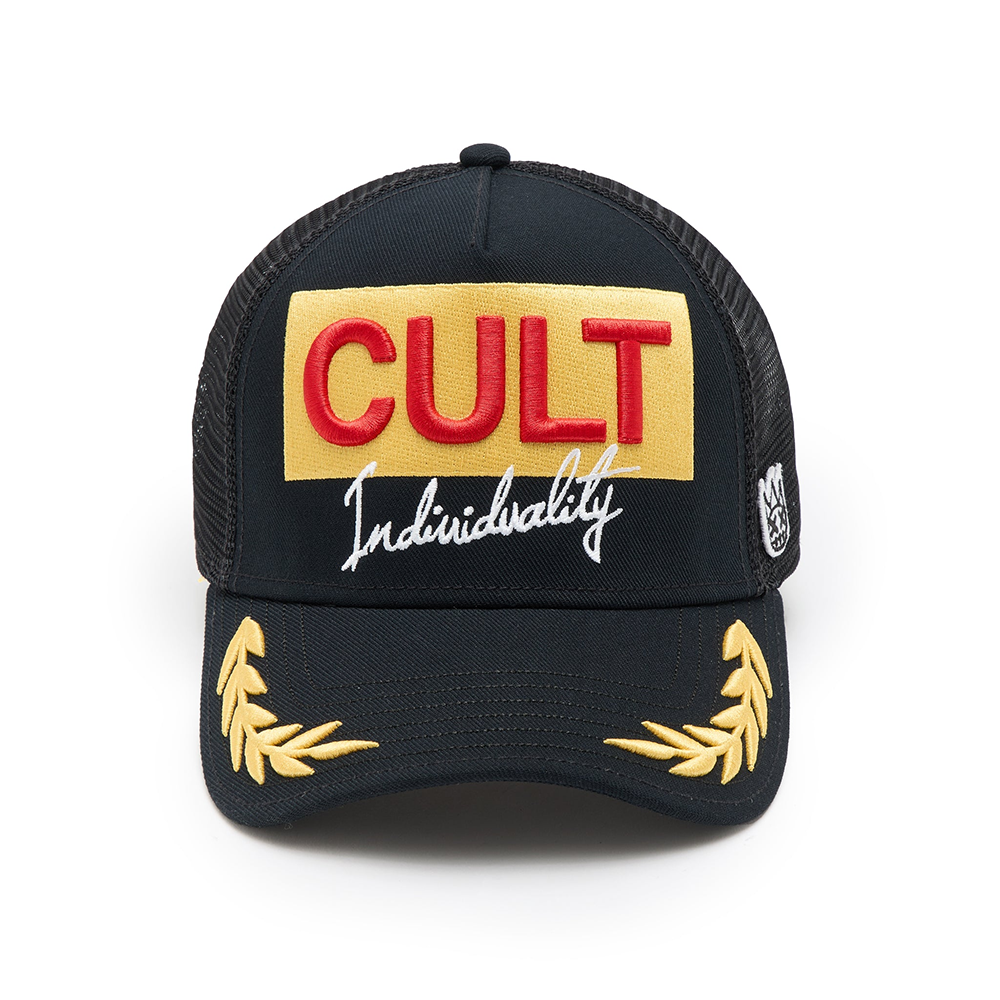 Cult of Individuality Cult's Logo Mesh Back Trucker Hat "Cult Racing" in Black